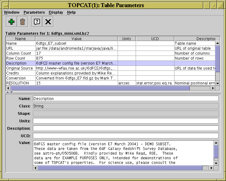 Parameters Window