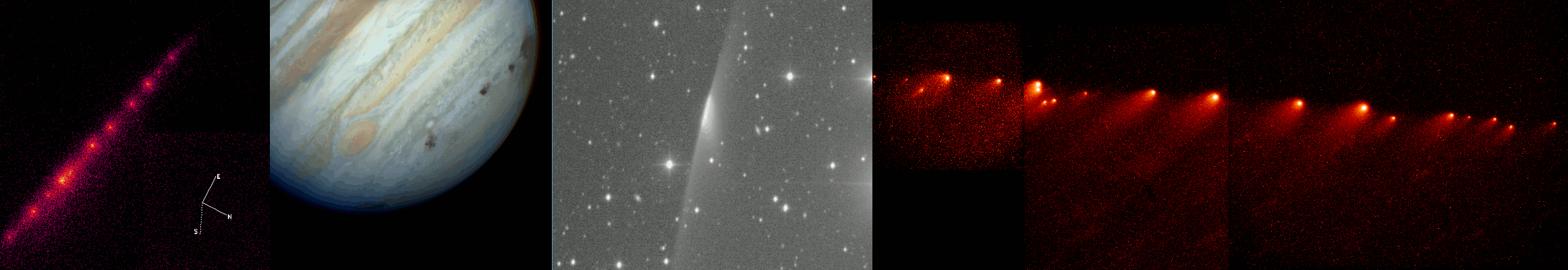 HST, WFPC, 01/07/1993, before repair mission; HST, 07/1994; 0.91-m at 
Kitt Peak, Jim Scotti, 30/03/1993; HST, mosaic, 27/01/1994, after repair mission