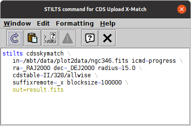 STILTS window for the
             CDS Upload X-Match window