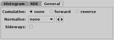 General tab of histogram window Bins fixed control