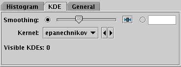 KDE tab of histogram window Bins fixed control