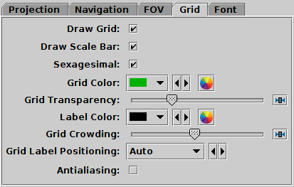 Grid tab of the sky Axes control