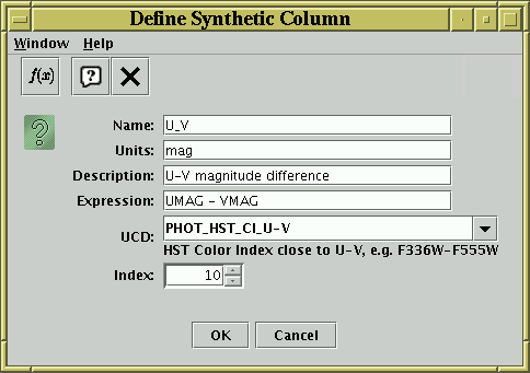 Synthetic Column dialogue window