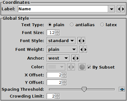 AreaLabel form configuration panel