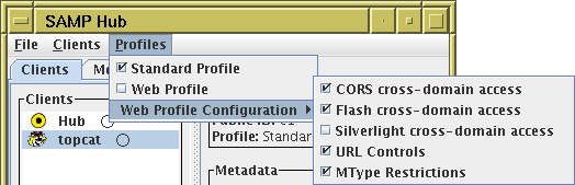 Screenshot of Profiles menu in the hub GUI window