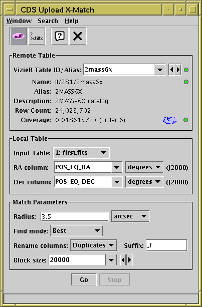 CDS Upload X-Match Window