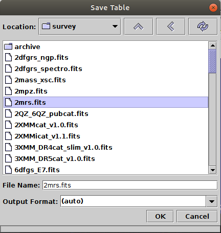 Filestore Browser for table saving